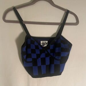 Blue and black checkered going out top